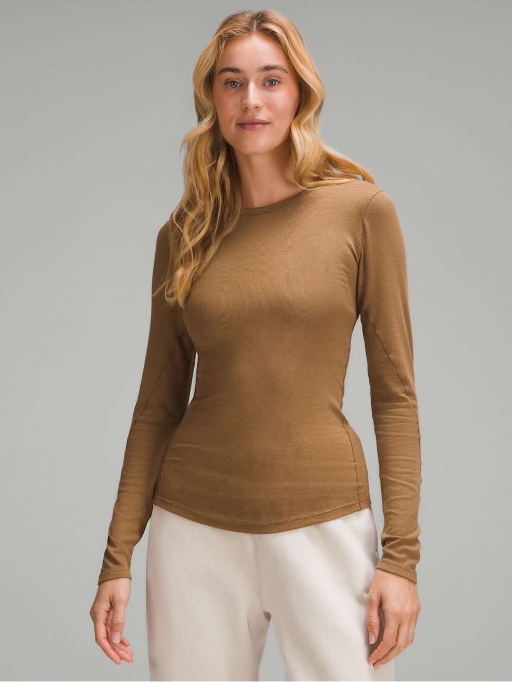Lululemon Hold Tight Sleeve Allspice Golden Brown Ribbed Long Sleeve XXS 0